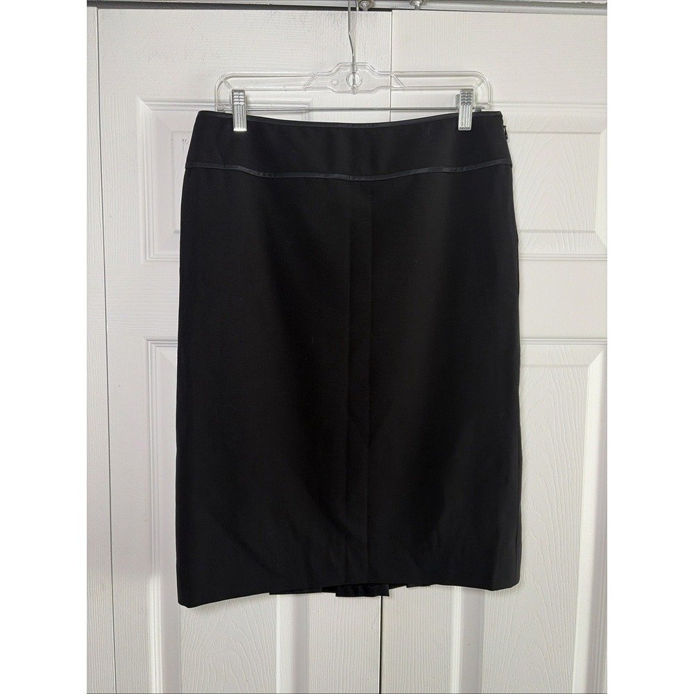 Carlisle Pleated Back Pencil Skirt Womens Size 10 Black Career Wool Blend Satin